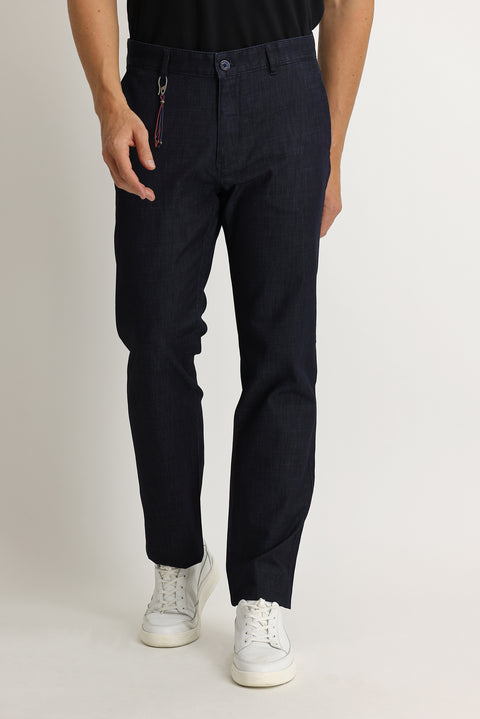 Mid Indigo Regular Fit Standard Cut Stretch Denim Look Trousers