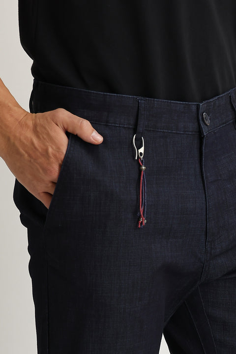 Mid Indigo Regular Fit Standard Cut Stretch Denim Look Trousers