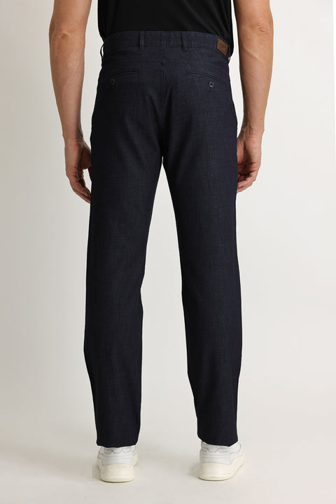 Mid Indigo Regular Fit Standard Cut Stretch Denim Look Trousers
