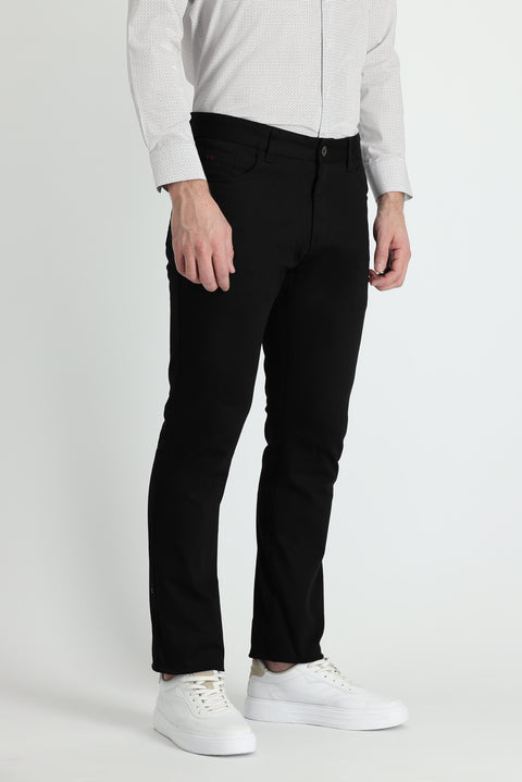 Black Relaxed Fit Stretch Canvas / Chino Trousers