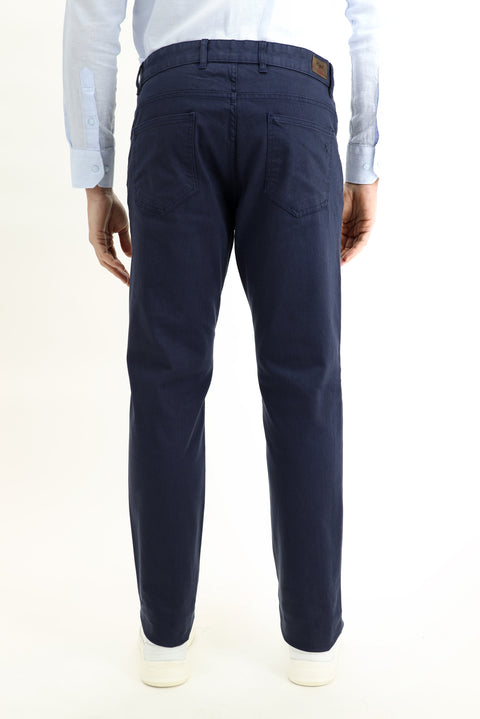 Indigo Regular Fit Standard Cut Lycra Canvas / Chino Trousers