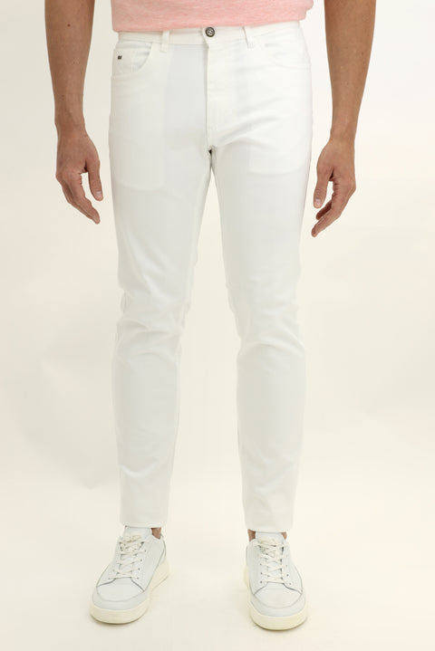 White Regular Fit Standard Cut Lycra Canvas / Chino Trousers