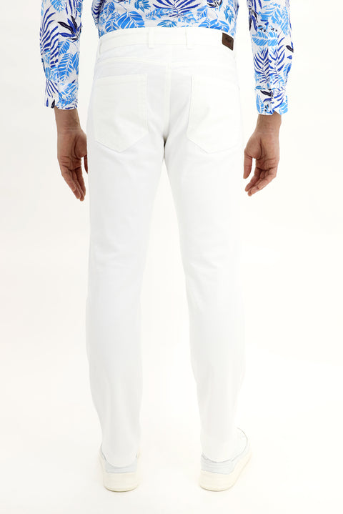White Regular Fit Standard Cut Lycra Canvas / Chino Trousers
