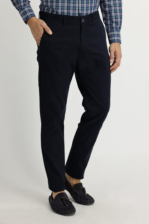 Koyu Lacivert Regular Fit Standart Kesim Likralı Kanvas / Chino Pantolon