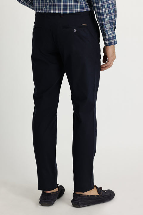 Koyu Lacivert Regular Fit Standart Kesim Likralı Kanvas / Chino Pantolon