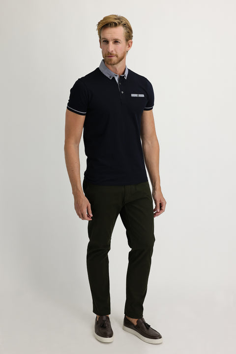 Medium Khaki Regular Fit Standard Cut Stretch Canvas / Chino Trousers