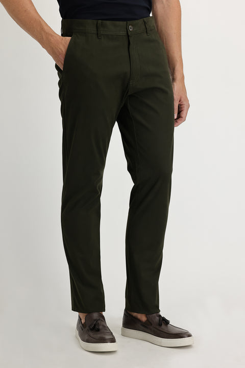 Medium Khaki Regular Fit Standard Cut Stretch Canvas / Chino Trousers