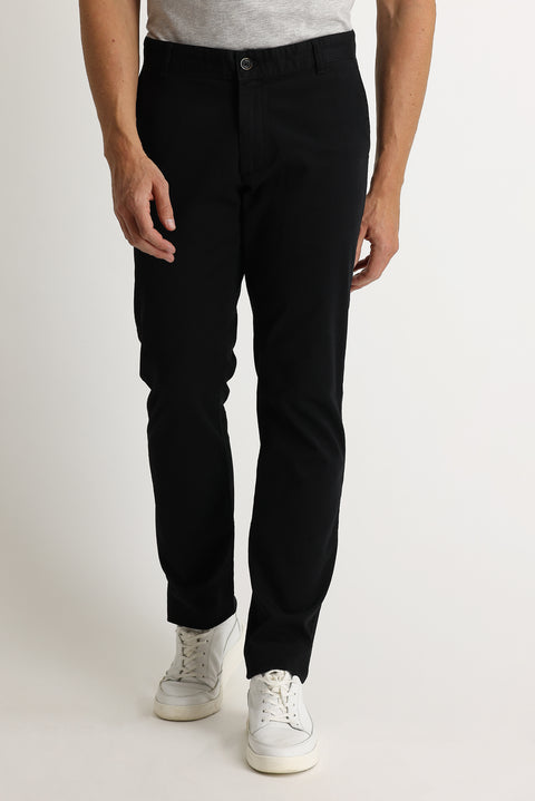 Black Regular Fit Standard Cut Lycra Canvas / Chino Trousers