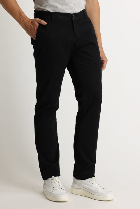 Black Relaxed Fit Stretch Canvas / Chino Trousers