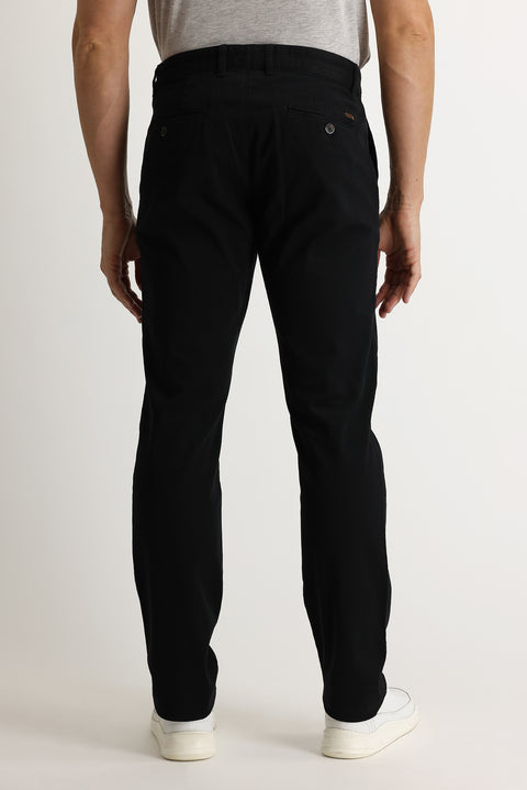 Black Relaxed Fit Stretch Canvas / Chino Trousers