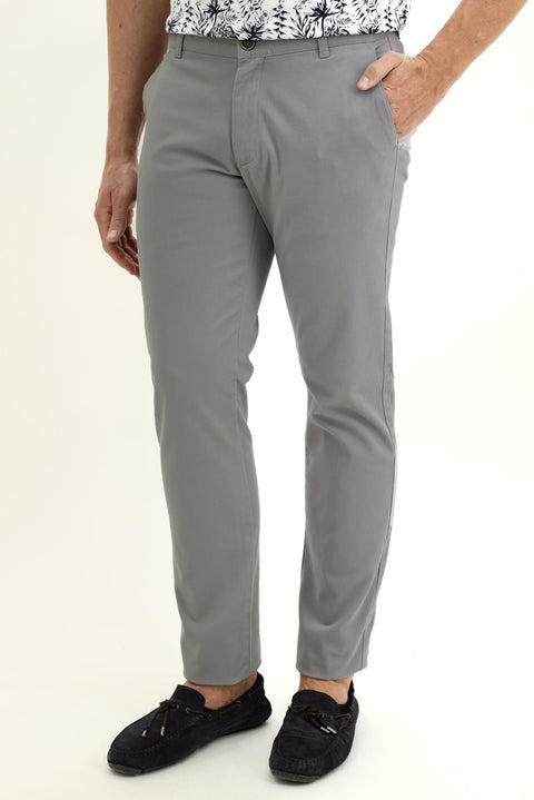 Light Grey Regular Fit Standard Cut Lycra Canvas / Chino Trousers