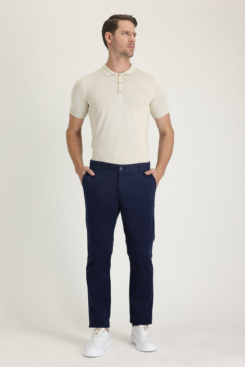Mid-Indigo Relaxed Fit Stretch Canvas / Chino Trousers