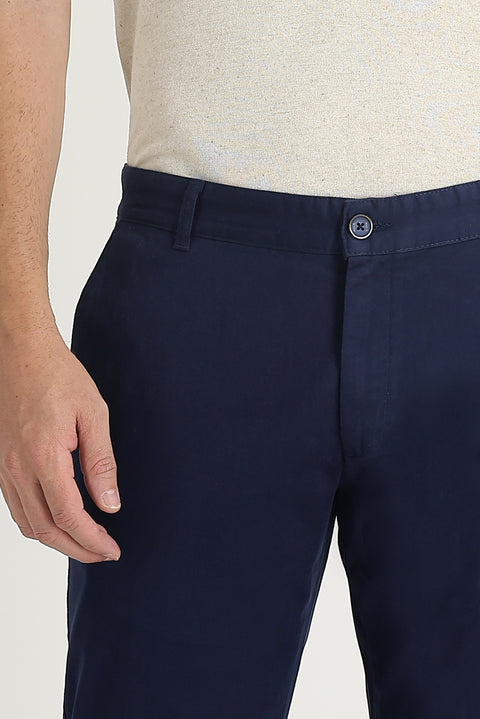 Mid-Indigo Relaxed Fit Stretch Canvas / Chino Trousers