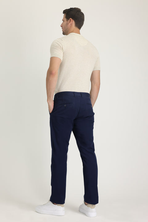 Mid-Indigo Relaxed Fit Stretch Canvas / Chino Trousers
