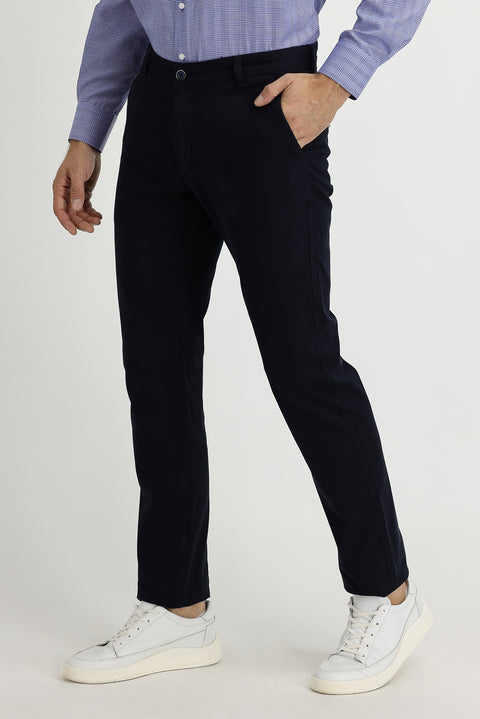 Dark Navy Regular Fit Standard Cut Lycra Canvas / Chino Trousers