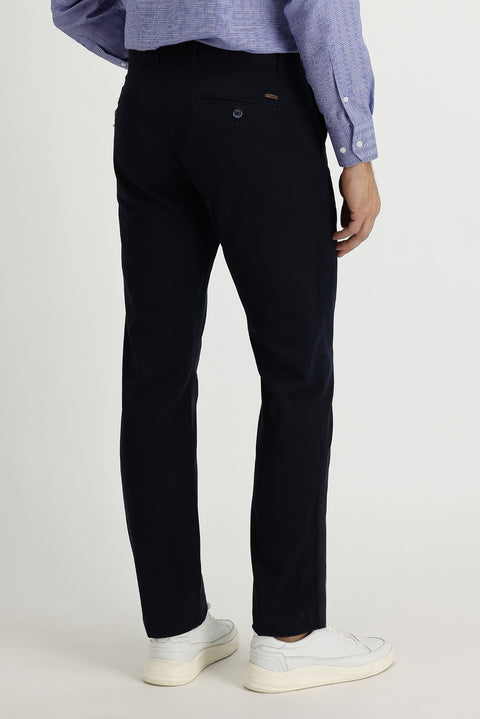Dark Navy Regular Fit Standard Cut Lycra Canvas / Chino Trousers