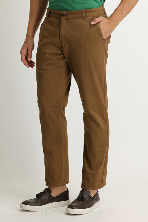 Light Brown Slim Fit Stretch Canvas / Chino Trousers