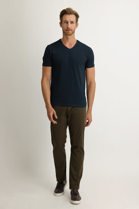 Mid Coffee Regular Fit Standard Cut Lycra Canvas / Chino Trousers