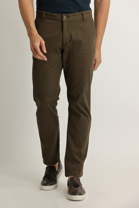 Medium Brown Relaxed Fit Stretch Canvas / Chino Trousers
