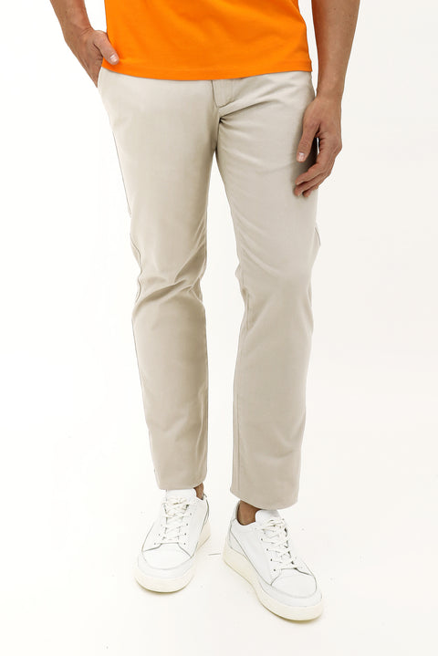 Light Beige Relaxed Fit Stretch Canvas / Chino Trousers