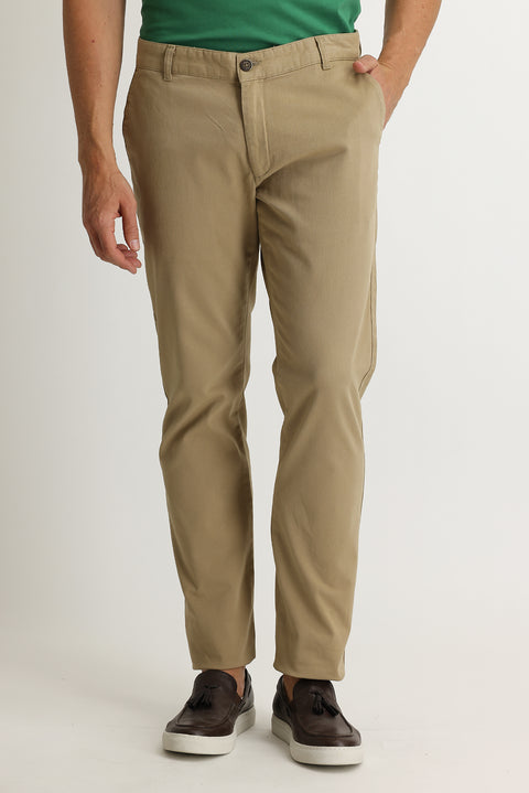 Camel Regular Fit Standard Cut Lycra Canvas / Chino Trousers