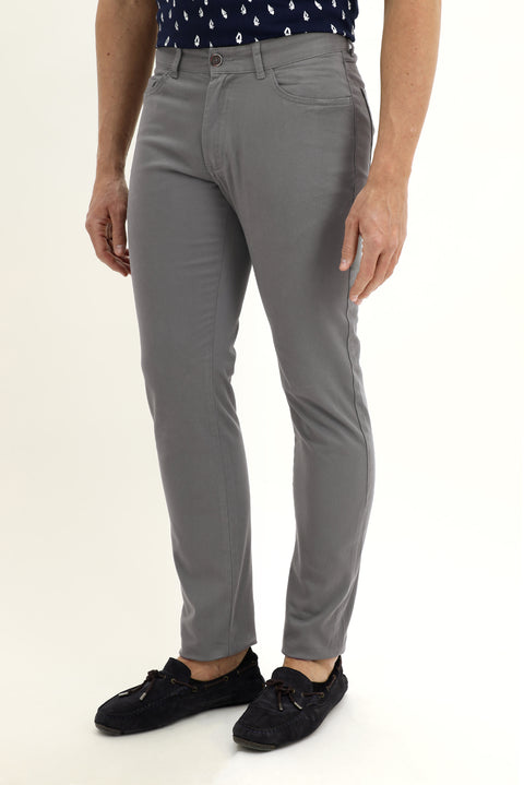 Orta Füme Slim Fit Dar Kesim Likralı Kanvas / Chino Pantolon