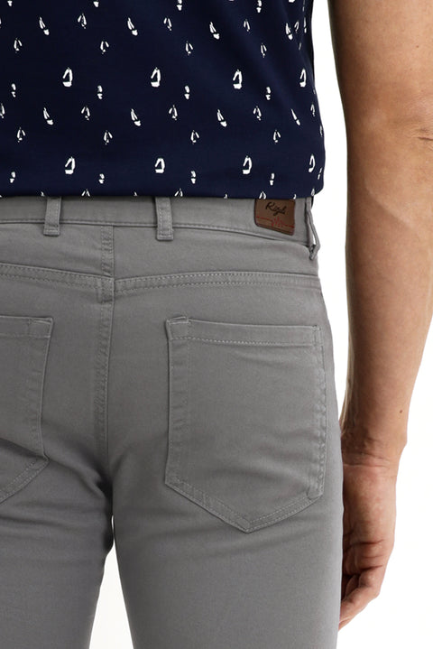 Mid Smoke Regular Fit Standard Cut Lycra Canvas / Chino Trousers