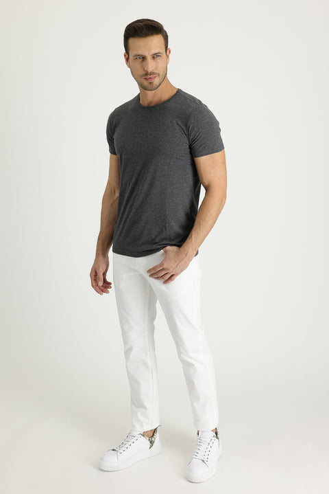 White Slim Fit Stretch Canvas / Chino Trousers