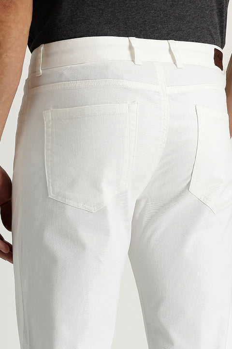 Beyaz Regular Fit Standart Kesim Likralı Kanvas / Chino Pantolon