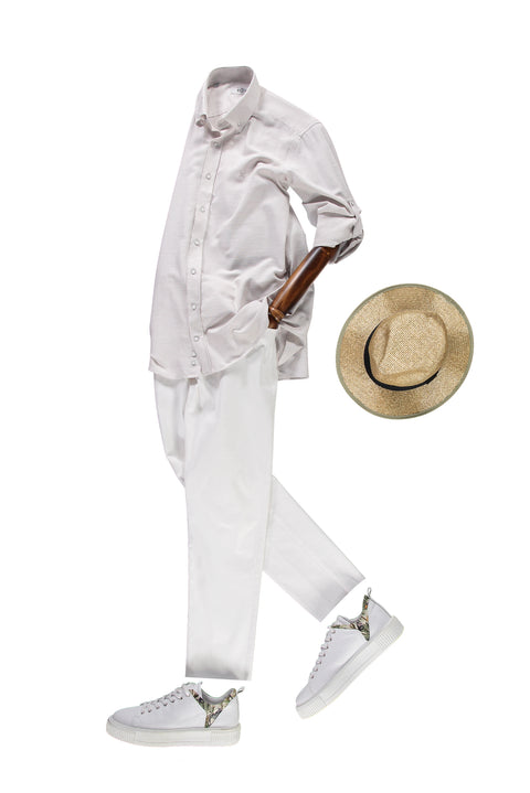 Beyaz Regular Fit Standart Kesim Likralı Kanvas / Chino Pantolon