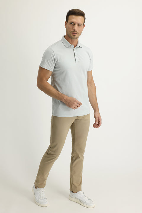 Camel Regular Fit Standard Cut Lycra Canvas / Chino Trousers