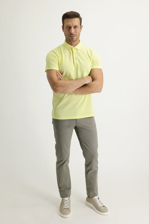 Çağla Yeşili Regular Fit Standart Kesim Likralı Kanvas / Chino Pantolon