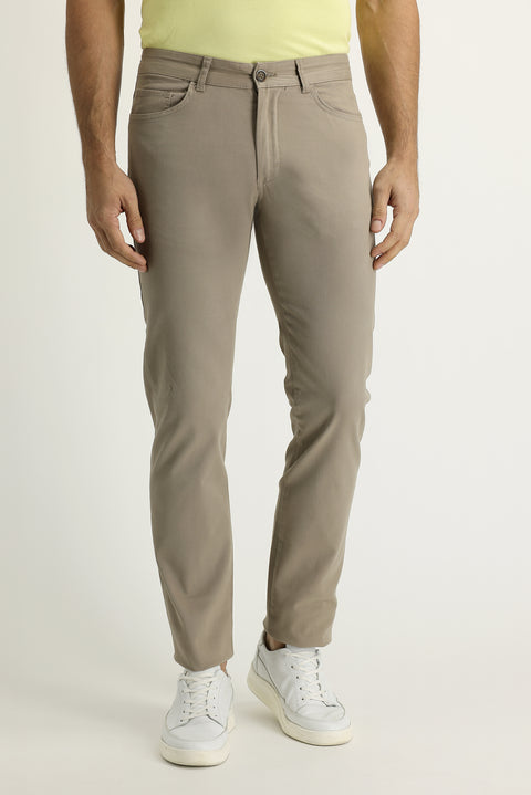 Light Mink Regular Fit Standard Cut Lycra Canvas / Chino Trousers