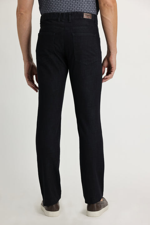 Black Regular Fit Standard Cut Lycra Canvas / Chino Trousers