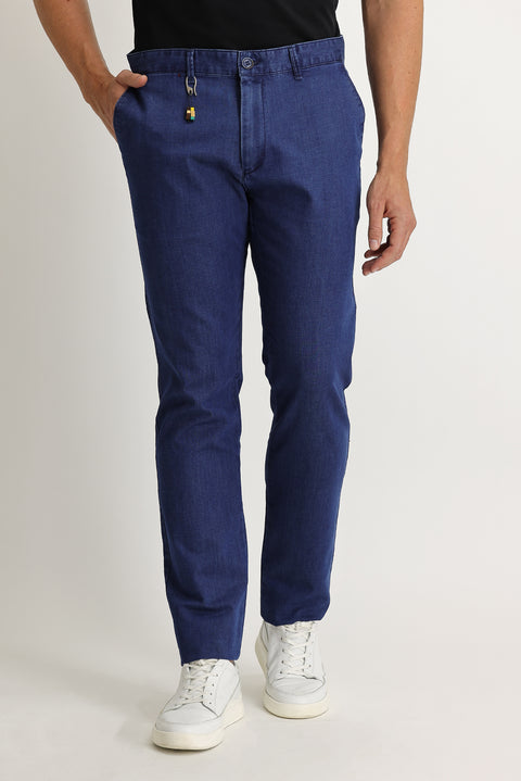 Light Blue Regular Fit Standard Cut Lycra Denim Look Trousers