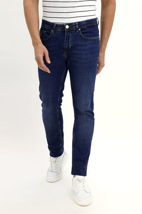 Dark Blue Regular Fit Standard Cut Lycra Denim Jeans