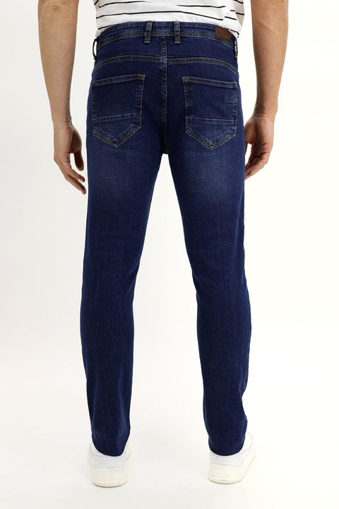 Dark Blue Regular Fit Standard Cut Lycra Denim Jeans