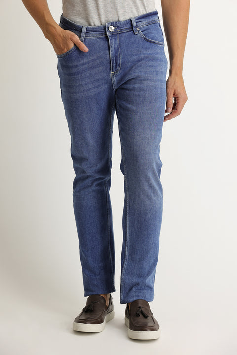 Aviator Blue Regular Fit Standard Cut Lycra Denim Trousers
