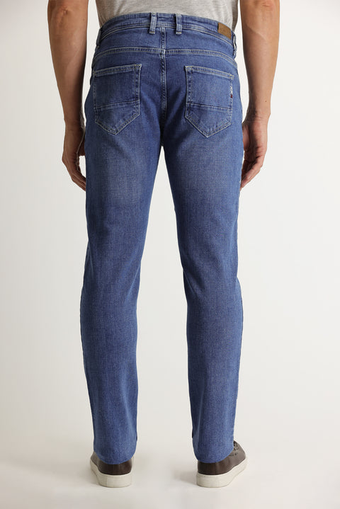 Aviator Blue Regular Fit Standard Cut Lycra Denim Trousers