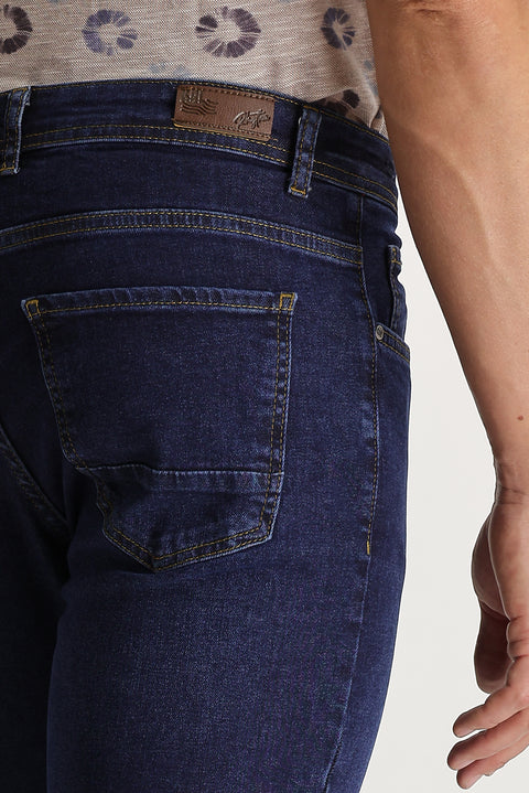 Dark Blue Regular Fit Standard Cut Lycra Denim Jeans