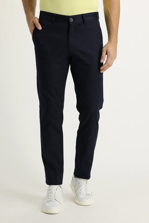 Dark Navy Regular Fit Standard Cut Lycra Canvas / Chino Trousers