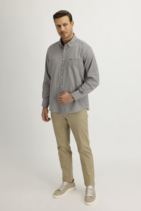 Orta Bej Regular Fit Standart Kesim Likralı Kanvas / Chino Pantolon
