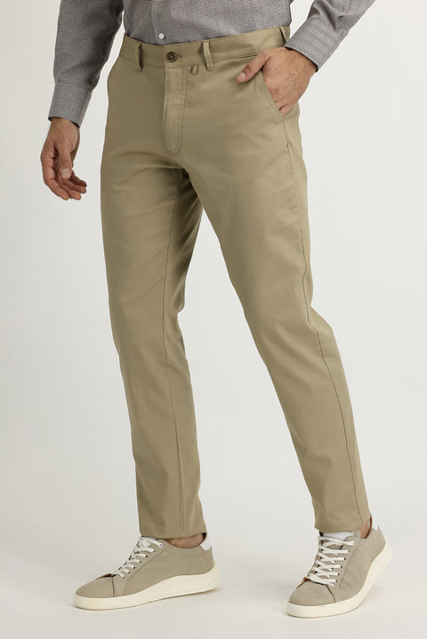 Orta Bej Regular Fit Standart Kesim Likralı Kanvas / Chino Pantolon