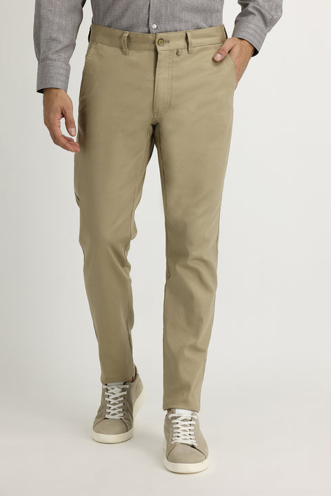Orta Bej Regular Fit Standart Kesim Likralı Kanvas / Chino Pantolon