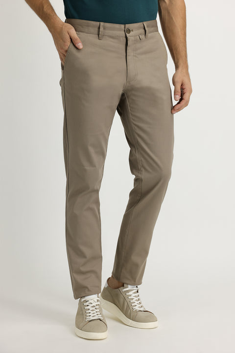 Light Mink Regular Fit Standard Cut Lycra Canvas / Chino Trousers