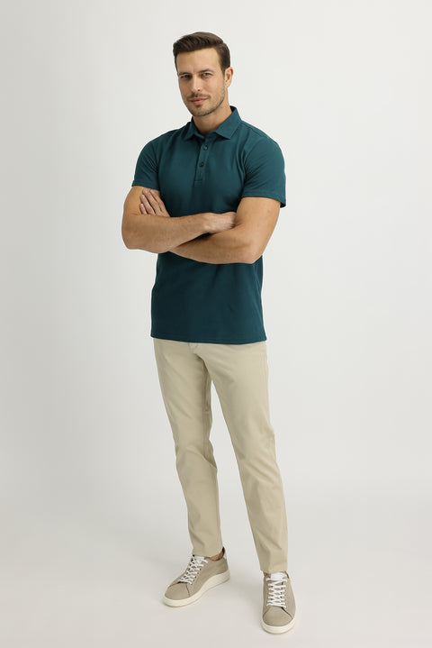 Light Beige Slim Fit Skinny Cut Sateen Stretch Canvas / Chino Trousers