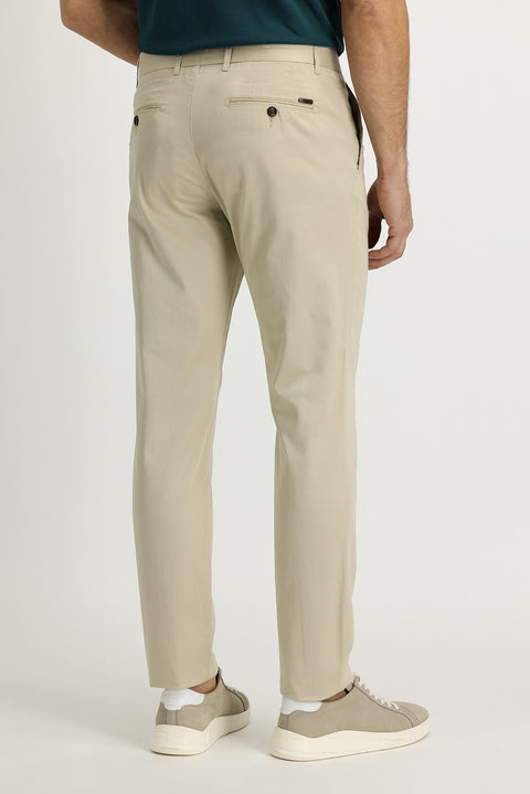 Light Beige Slim Fit Skinny Cut Sateen Stretch Canvas / Chino Trousers