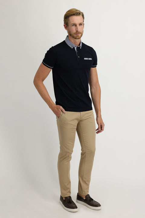Camel Slim Fit Stretch Sateen Canvas / Chino Trousers