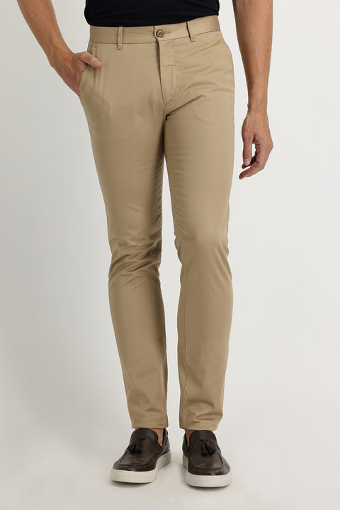 Camel Slim Fit Stretch Sateen Canvas / Chino Trousers