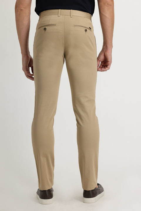 Camel Slim Fit Stretch Sateen Canvas / Chino Trousers